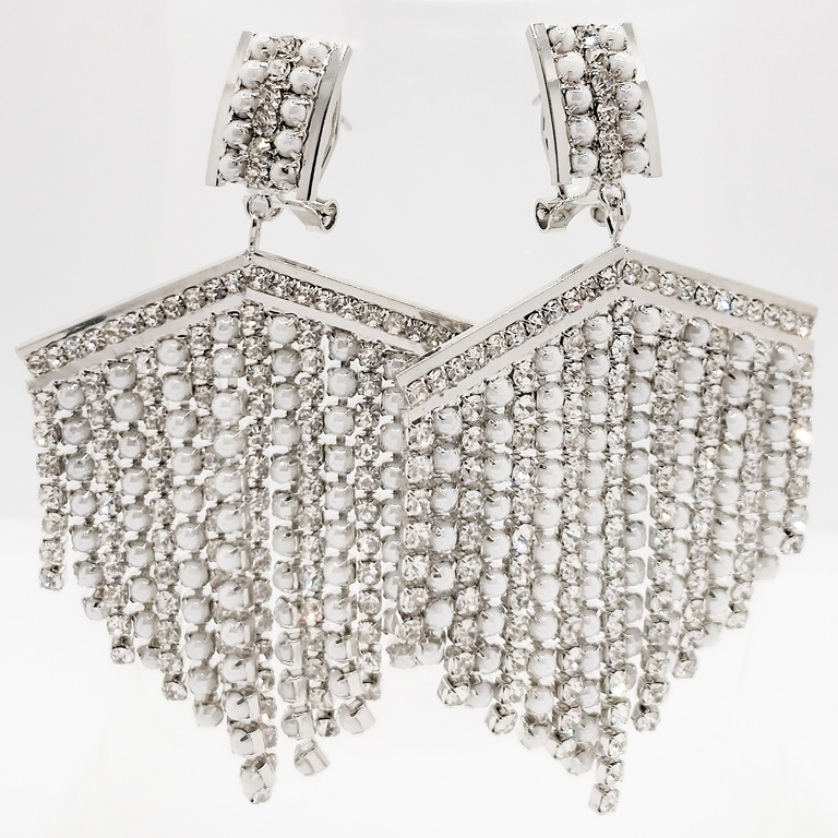 JEWELRY - EARRINGS - ENGLISH FASTENING - CHAIN WITH CRYSTALS - E143 - 4.5x7.7cm NICKEL - 1 pair