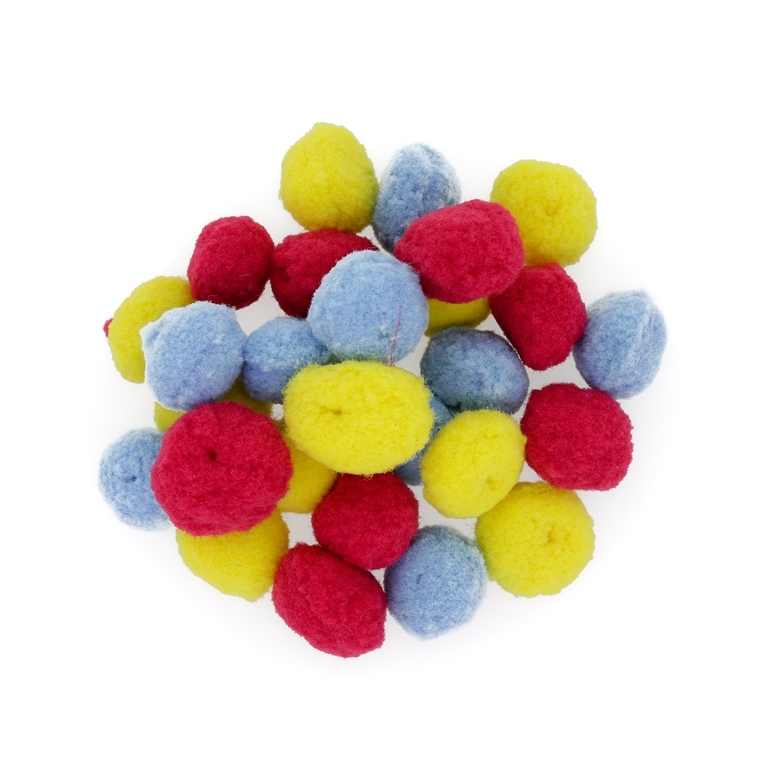 TEXTILE BEADS - POMPON POLYESTER - 18-20mm MIX - (YELLOW-BLUE-RED) - PACKAGE 100pcs.