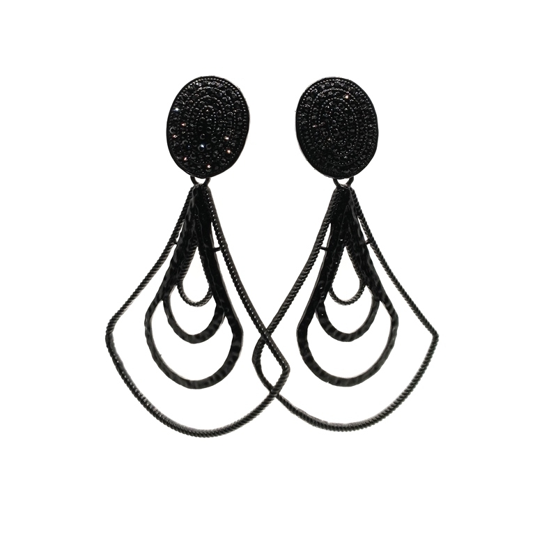 JEWELRY - EARRINGS - SCREW - CRYSTALS - E127 - 4.8x8.0cm BLACK - 1 pair