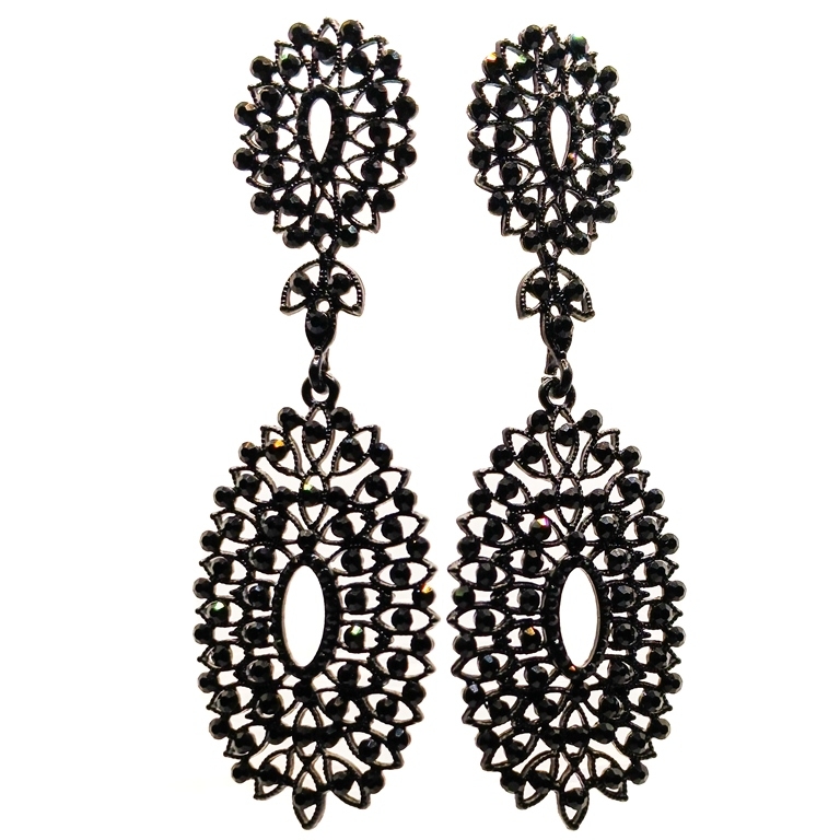 JEWELRY - EARRINGS - SCREW - CRYSTALS - E131 - 3.6x10.4cm BLACK - 1 pair