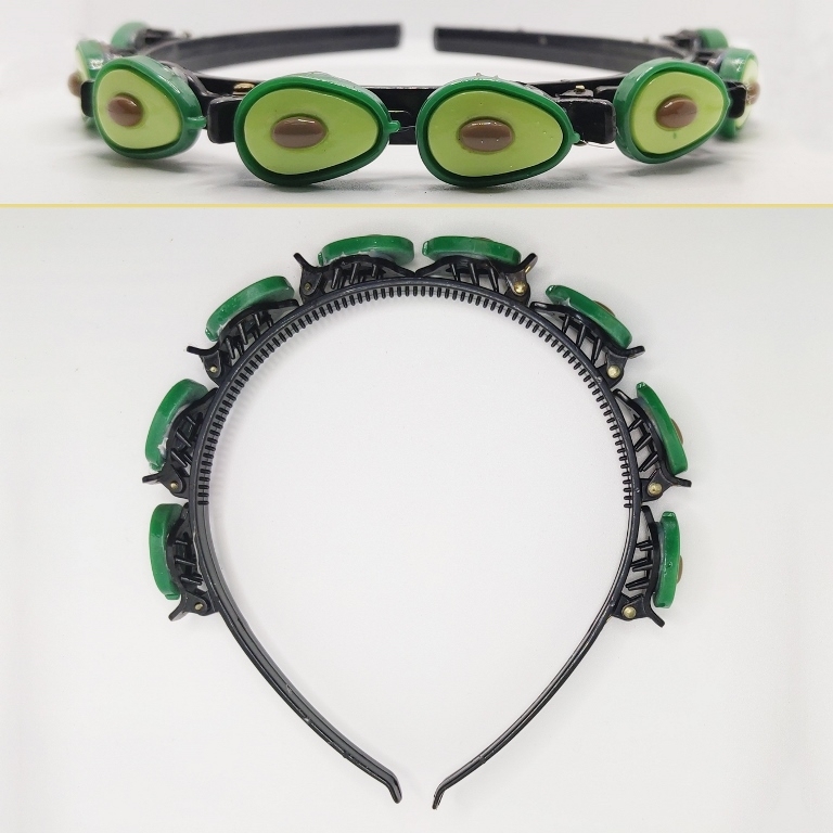 JEWELRY - ACCESSORY FOR HAIR - TIARA WITH HAIR CLIPS - PLASTIC - AVOCADO D011 - BLACK AND GREEN - PACKAGE 6pcs.