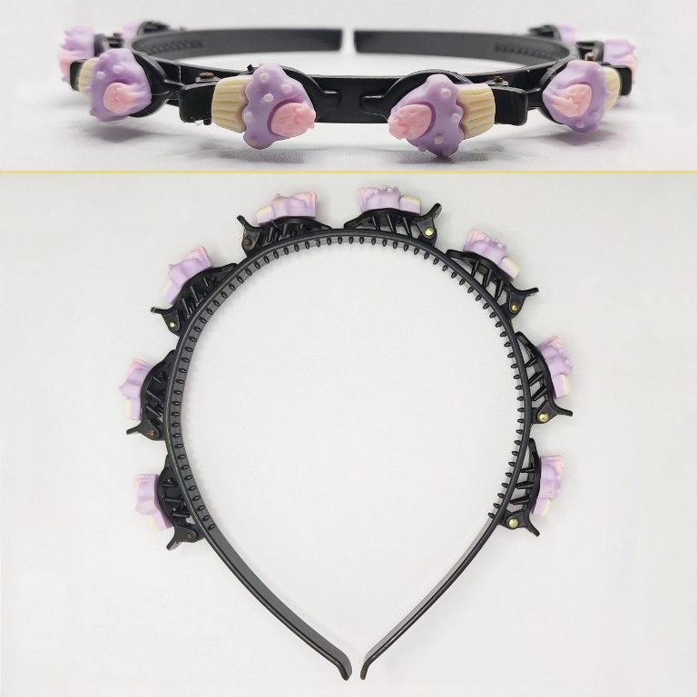 JEWELRY - ACCESSORY FOR HAIR - TIARA WITH HAIR CLIPS - PLASTIC - MUFFIN D014 - BLACK AND PURPLE - 1pc.