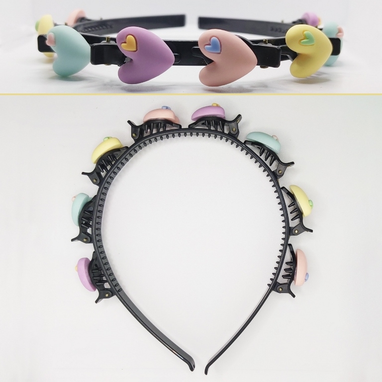 JEWELRY - ACCESSORY FOR HAIR - TIARA WITH HAIR CLIPS - PLASTIC - HEART D016 - BLACK AND COLORFUL - 1pc.