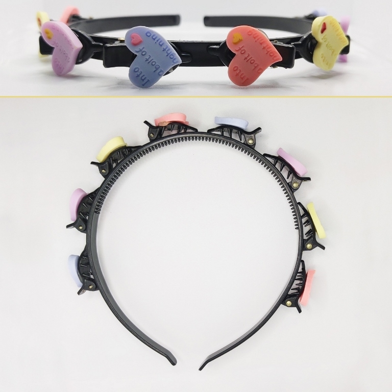 JEWELRY - ACCESSORY FOR HAIR - TIARA WITH HAIR CLIPS - PLASTIC - HEART D017 - BLACK AND COLORFUL - PACKAGE 6pcs.