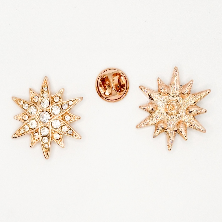 JEWELRY - BROOCH PIN - CRYSTALS - STAR B91 - ROSE GOLD - 1pc.