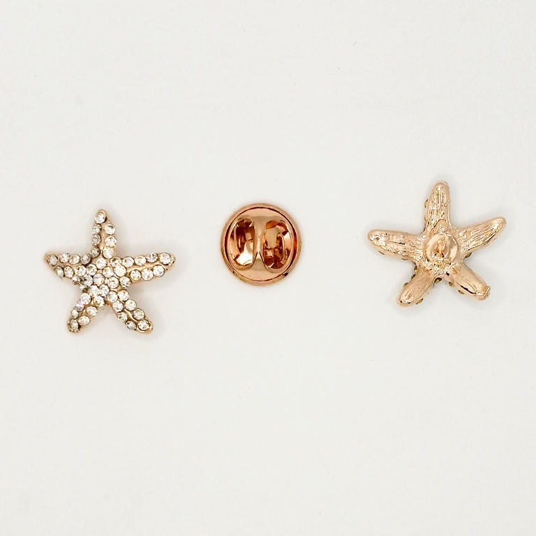 JEWELRY - BROOCH PIN - CRYSTALS - STARFISH B93 - ROSE GOLD - 1pc.