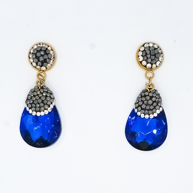 JEWELRY - EARRINGS - SCREW - CHAIN WITH CRYSTALS - DROP E148 - 1.8x4.5cm GOLD AND BLUE - PACKAGE 6 pairs