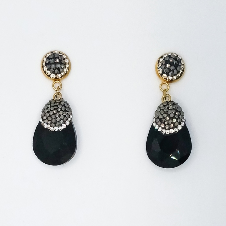 JEWELRY - EARRINGS - SCREW - CHAIN WITH CRYSTALS - DROP E148 - 1.8x4.5cm GOLD AND BLACK - 1 pair