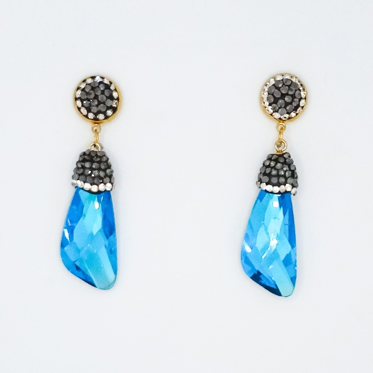 JEWELRY - EARRINGS - SCREW - CHAIN WITH CRYSTALS - TRIANGLE E157 - 1.5x4.9cm GOLD AND BLUE (LIGHT) - PACKAGE 6 pairs