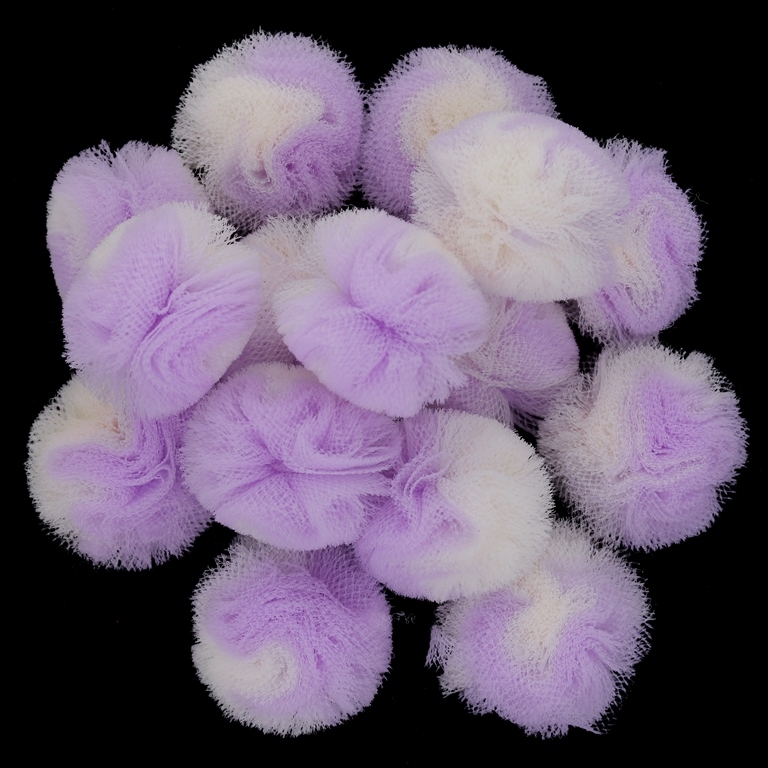 TEXTILE BEADS - POMPON TULLE - MULTICOLORED - 20mm ECRU AND PURPLE (LIGHT) 56 - PACKAGE 200pcs.