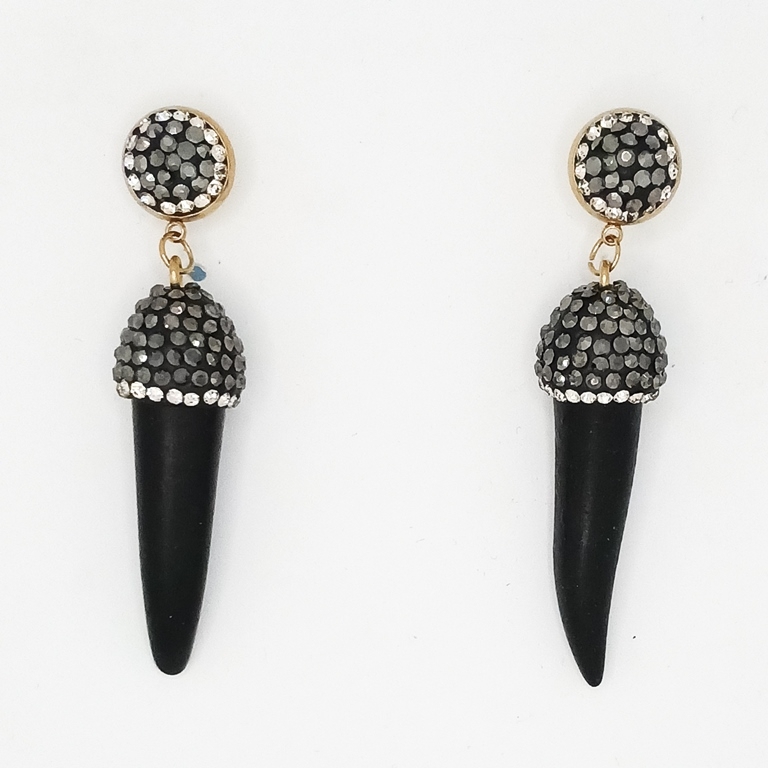 JEWELRY - EARRINGS - SCREW - STAINLESS STEEL WITH NATURAL STONE AND CRYSTALS - NATURAL STONE E179 - 1.6x6.2cm GOLD AND BLACK - 1 pair