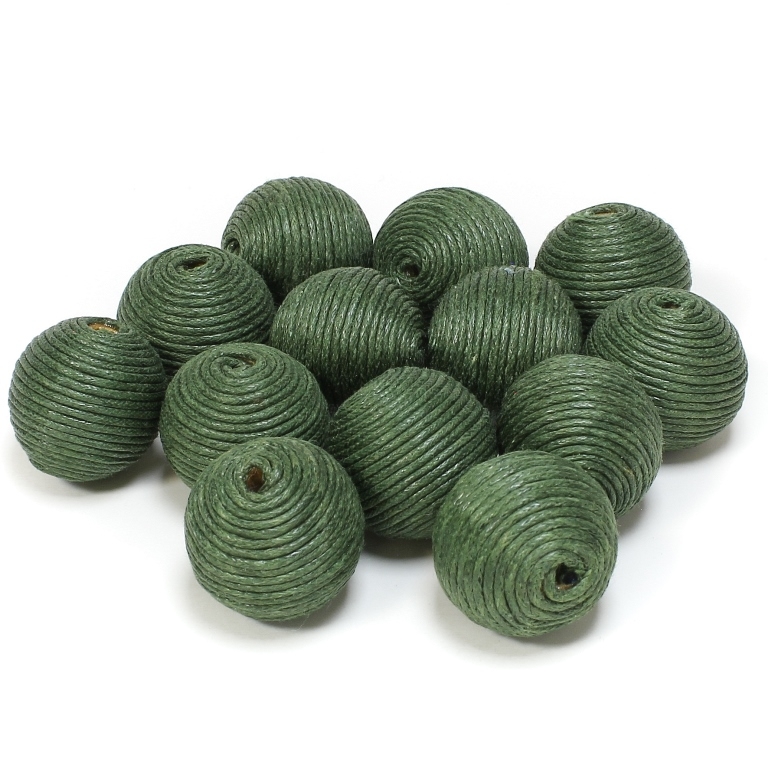 BALL WITH THREAD - COTTON - 20mm - GREEN (DARK) - 5pcs. Hole-4.0mm