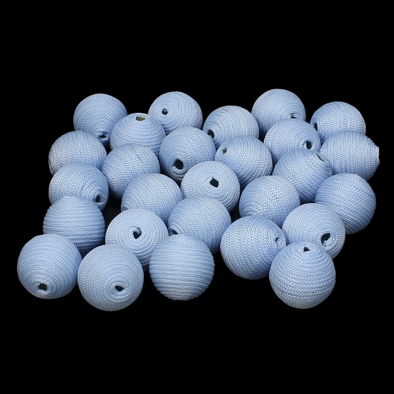 BALL WITH THREAD - POLYESTER GSM - 14mm - BLUE (LIGHT) - 10pcs. Hole-2.8mm