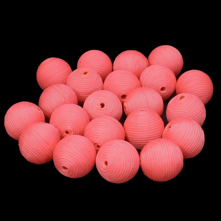 BALL WITH THREAD - POLYESTER GSM - 16mm - CORAL - 5pcs. Hole-2.5mm