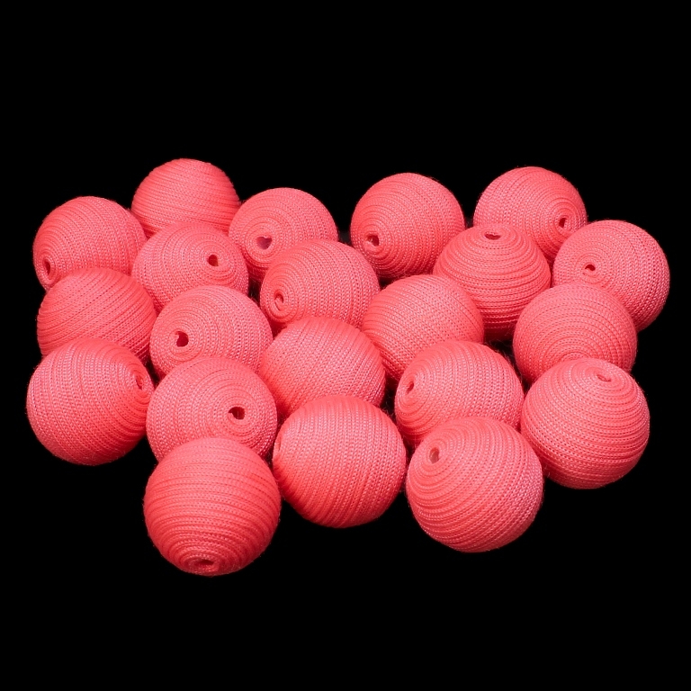 BALL WITH THREAD - POLYESTER GSM - 16mm - CORAL (DARK) - 5pcs. Hole-2.5mm