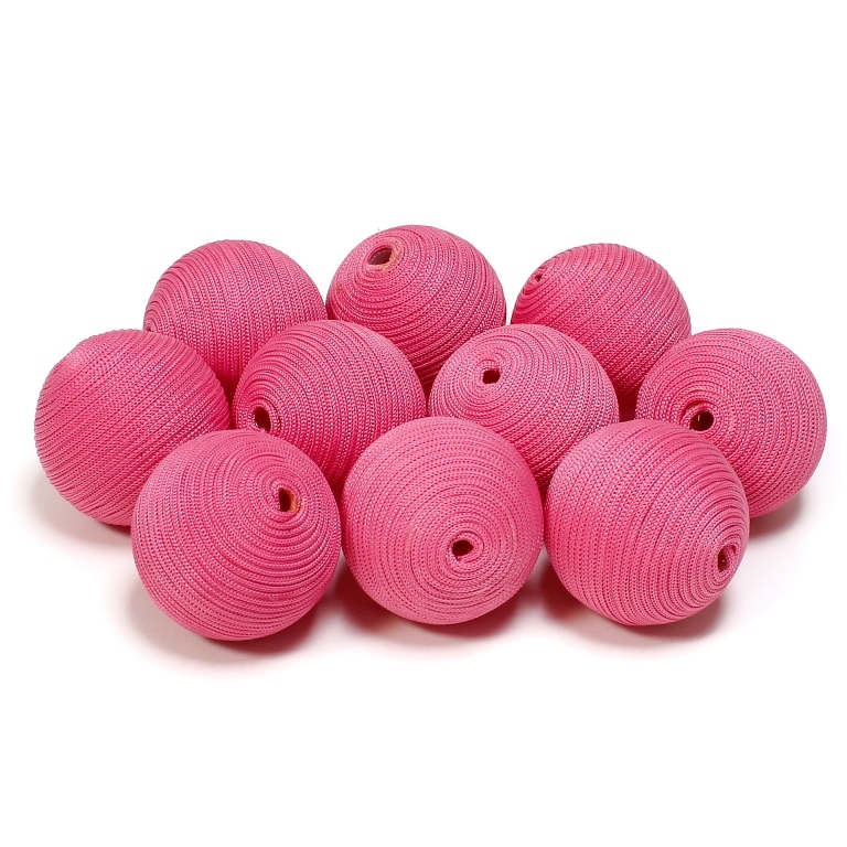 BALL WITH THREAD - POLYESTER GSM - 24mm - PINK (DARK) - PACKAGE 30pcs. Hole-3.5mm