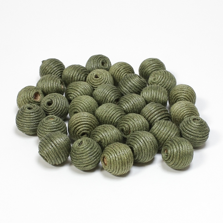 BALL WITH THREAD - COTTON - 12mm - GREEN MILITARY 264 - 10pcs. Hole-3.0mm