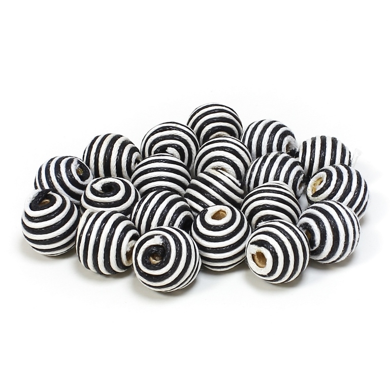 BALL WITH THREAD - COTTON MULTICOLORED - 12mm - WHITE AND BLACK - PACKAGE 100pcs. Hole-3.0mm