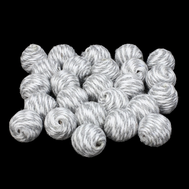 BALL WITH THREAD - COTTON MULTICOLORED - 14mm - WHITE AND GRAY (LIGHT) - PACKAGE 100pcs. Hole-3.0mm