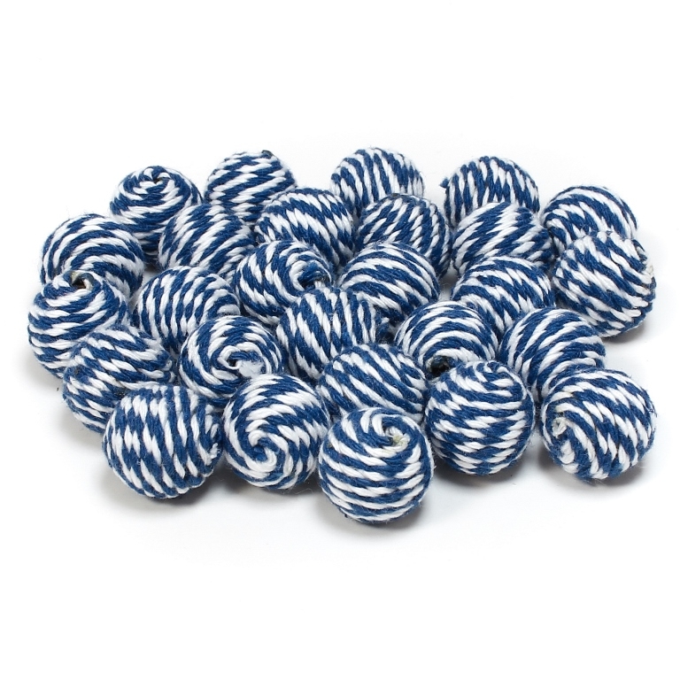 BALL WITH THREAD - COTTON MULTICOLORED - 14mm - WHITE AND BLUE (DARK) - 10pcs. Hole-3.0mm