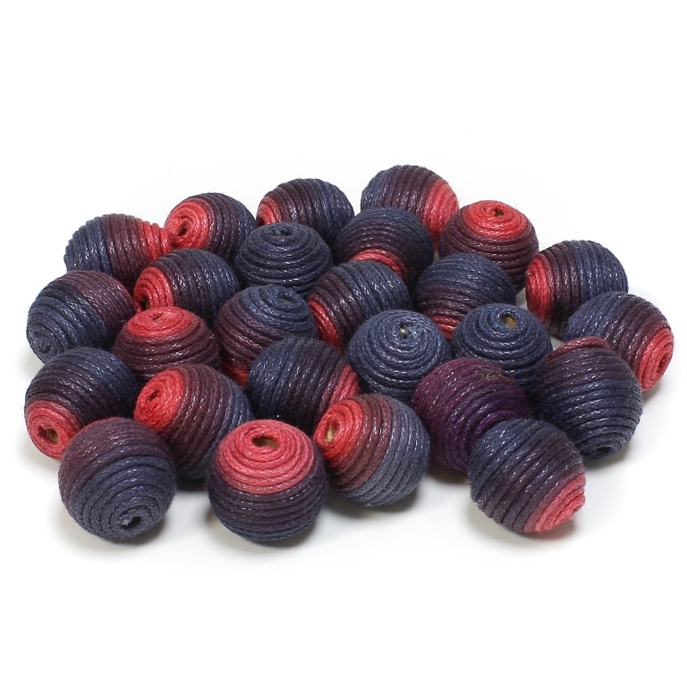 BALL WITH THREAD - COTTON MULTICOLORED - 14mm - BLUE-PURPLE (DARK)-CORAL - 10pcs. Hole-3.5mm