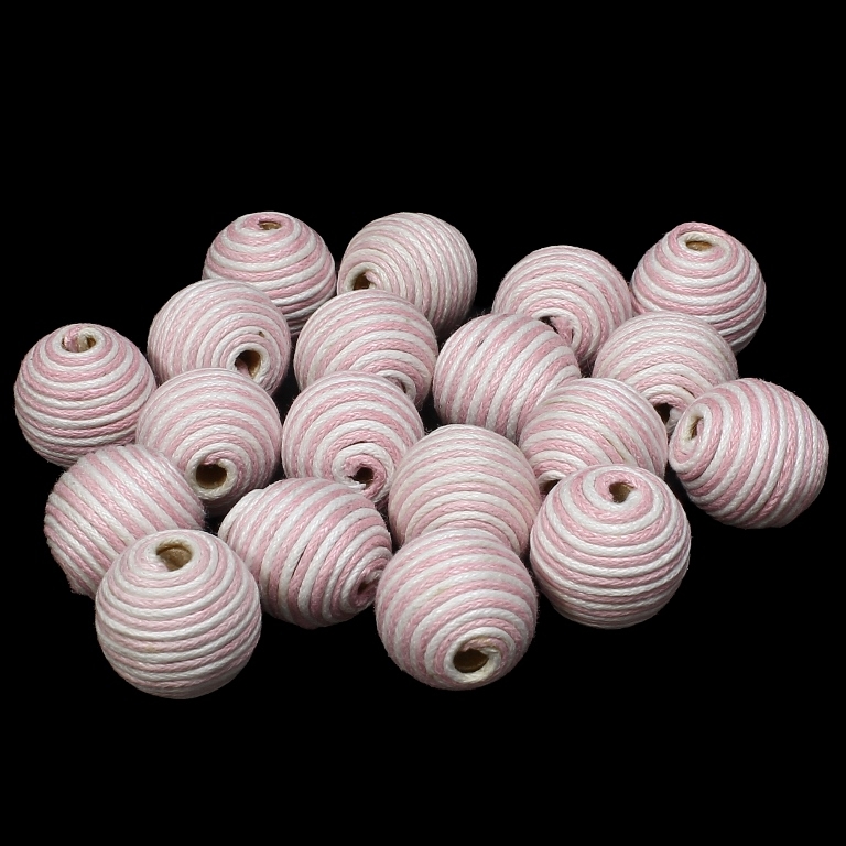 BALL WITH THREAD - COTTON MULTICOLORED - 16mm - WHITE 101 AND PINK (LIGHT) 134 - 10pcs. Hole-4.0mm