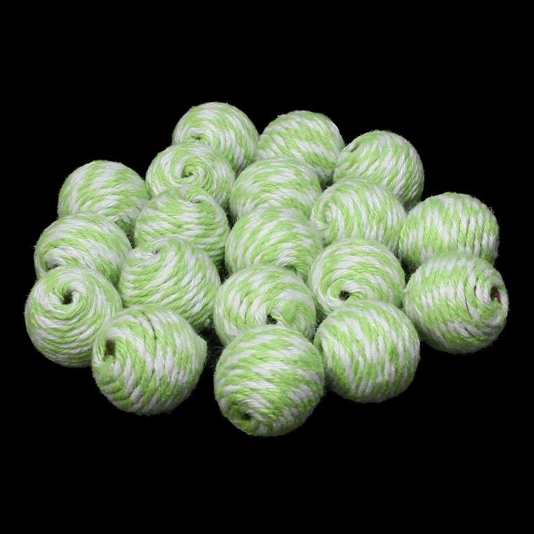 BALL WITH THREAD - COTTON MULTICOLORED - 16mm - WHITE AND GREEN (LIGHT) - PACKAGE 100pcs. Hole-4.0mm