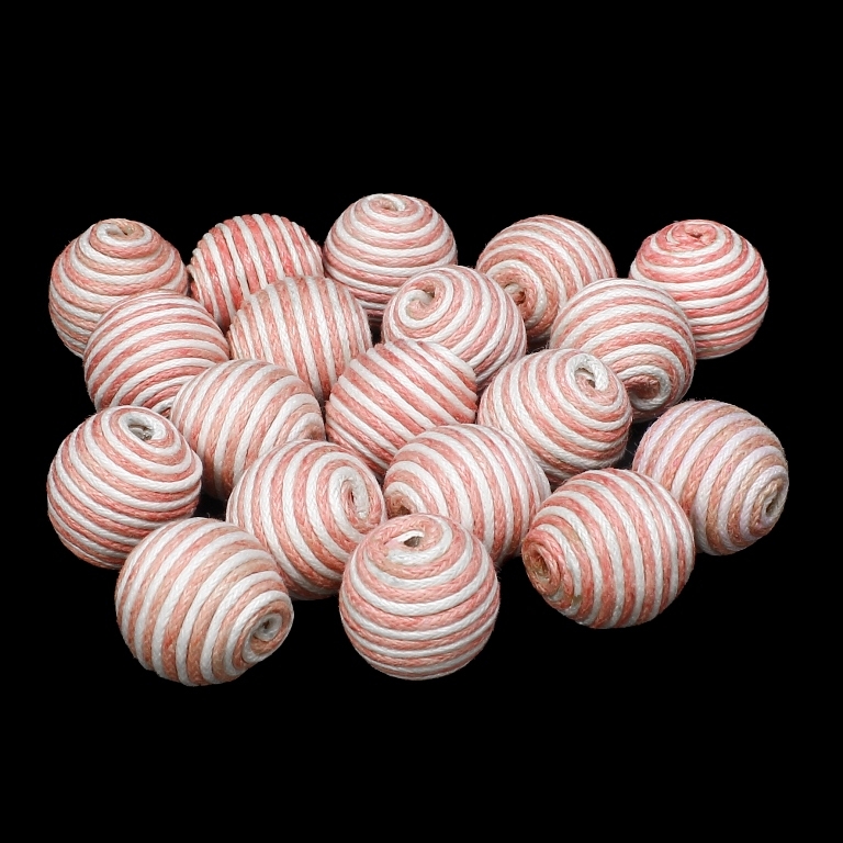 BALL WITH THREAD - COTTON MULTICOLORED - 16mm - WHITE AND CORAL (LIGHT) - 10pcs. Hole-3.8mm