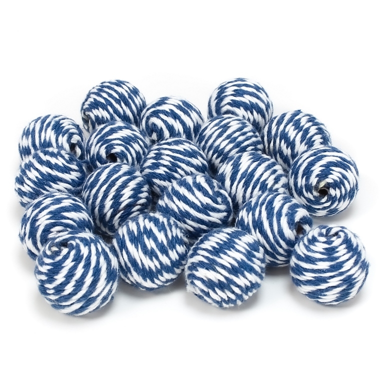 BALL WITH THREAD - COTTON MULTICOLORED - 16mm - WHITE AND BLUE (DARK) - 10pcs. Hole-4.0mm