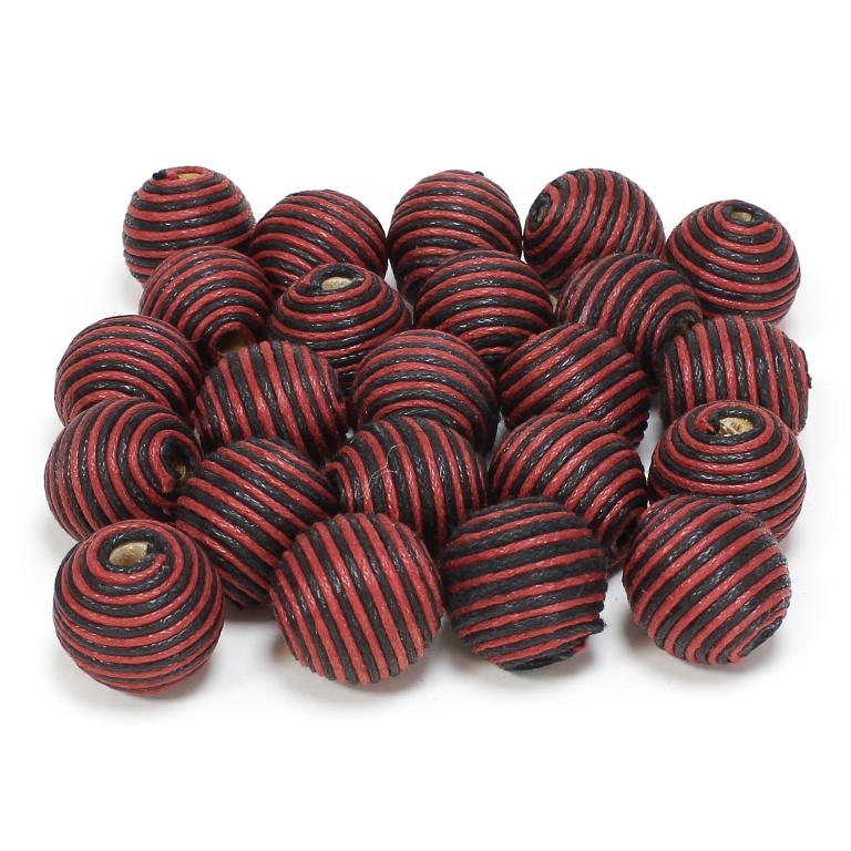 BALL WITH THREAD - COTTON MULTICOLORED - 16mm - BLACK AND RED - PACKAGE 100pcs. Hole-4.0mm