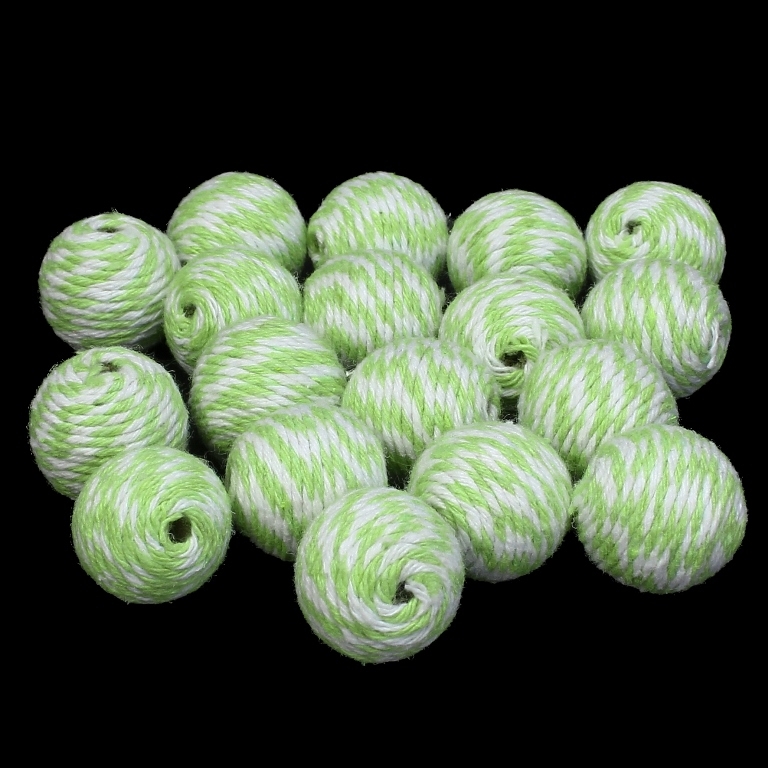 BALL WITH THREAD - COTTON MULTICOLORED - 18mm - WHITE AND GREEN (LIGHT) - 5pcs. Hole-3.8mm