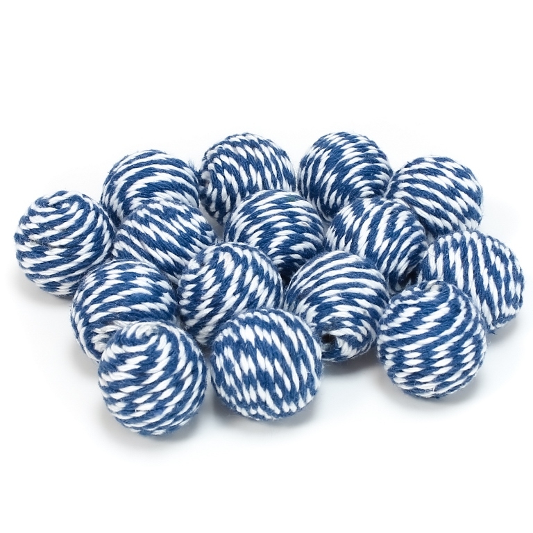 BALL WITH THREAD - COTTON MULTICOLORED - 18mm - WHITE AND BLUE (DARK) - 5pcs. Hole-3.8mm