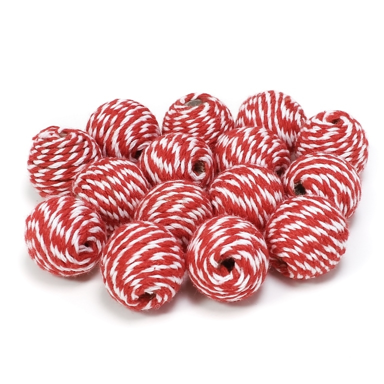 BALL WITH THREAD - COTTON MULTICOLORED - 18mm - WHITE AND RED - PACKAGE 50pcs. Hole-4.0mm