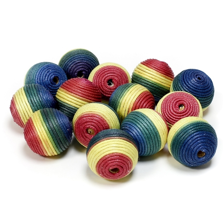 BALL WITH THREAD - COTTON MULTICOLORED - 20mm - RAINBOW - 5pcs. Hole-4.0mm