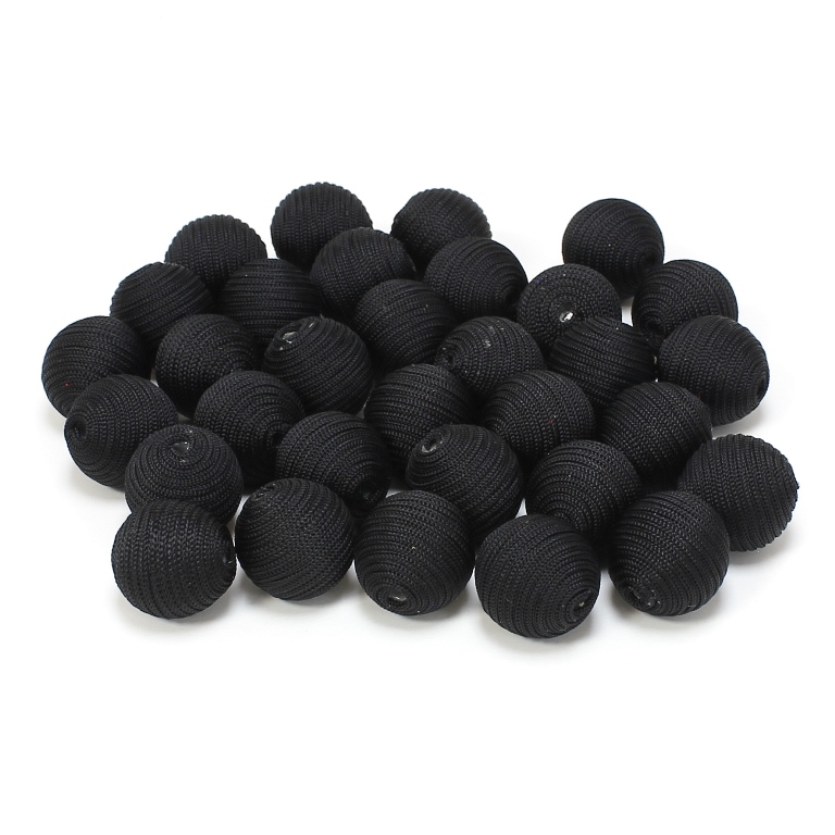 BALL WITH THREAD - POLYESTER GSM - 12mm - BLACK - 10pcs. Hole-2.8mm