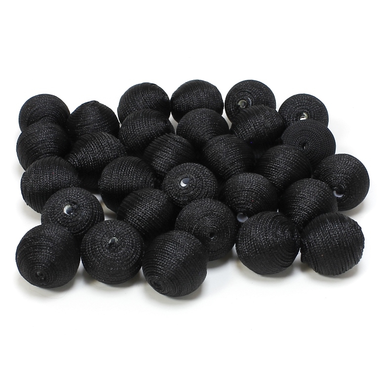 BALL WITH THREAD - POLYESTER GSM - 16mm - BLACK - 5pcs. Hole-2.5mm