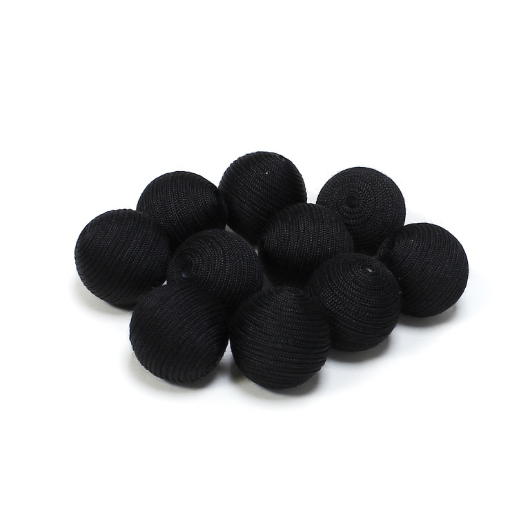 BALL WITH THREAD - POLYESTER GSM - 16mm - BLACK (MATTE) - PACKAGE 50pcs. Hole-2.5mm