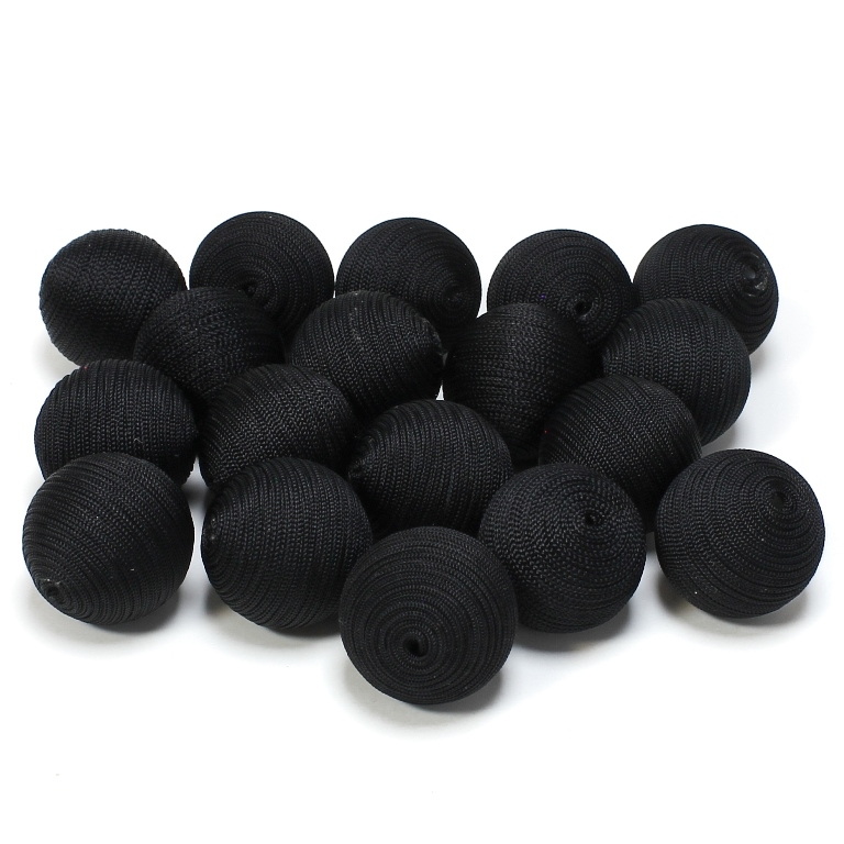 BALL WITH THREAD - POLYESTER GSM - 18mm - BLACK - 5pcs. Hole-2.0mm