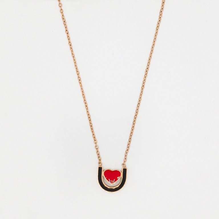 JEWELRY - NECKLACE - STAINLESS STEEL - HEART К010 - 1.2x1.2cm ROSE GOLD-RED-BLACK - 1pc.