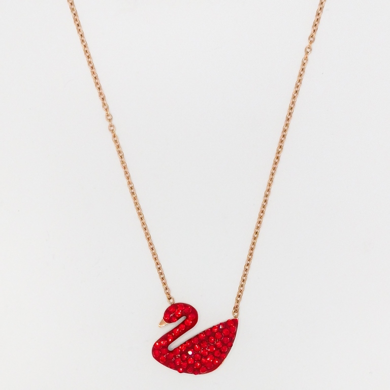 JEWELRY - NECKLACE - STAINLESS STEEL WITH CRYSTALS - SWAN К003 - 1.8x1.5cm ROSE GOLD AND RED - 1pc.