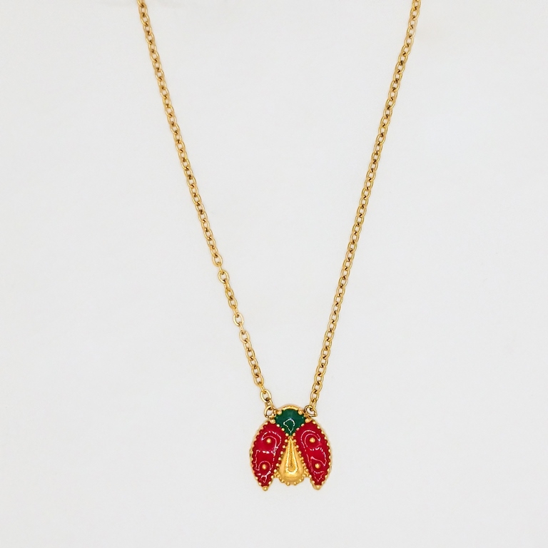 JEWELRY - NECKLACE - STAINLESS STEEL - LADYBUG К044 - 1.3x1.3cm GOLD-RED-GREEN - PACKAGE 6pcs.