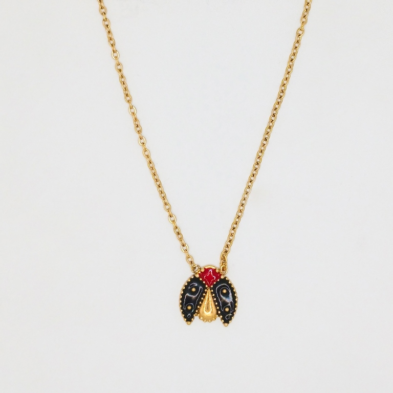 JEWELRY - NECKLACE - STAINLESS STEEL - LADYBUG К044 - 1.3x1.3cm GOLD-RED-BLACK - 1pc.