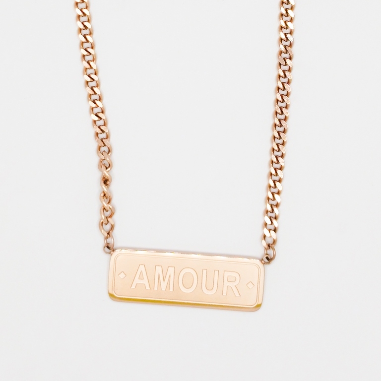 JEWELRY - NECKLACE - STAINLESS STEEL - INSCRIPTION AMOUR К062 - 3.5x1.2cm ROSE GOLD - 1pc.