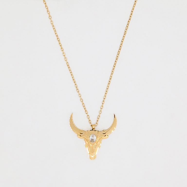 JEWELRY - NECKLACE - STAINLESS STEEL WITH CRYSTAL - BUFFALO HORNS К048 - 2.3x2.4cm GOLD AND WHITE - PACKAGE 6pcs.