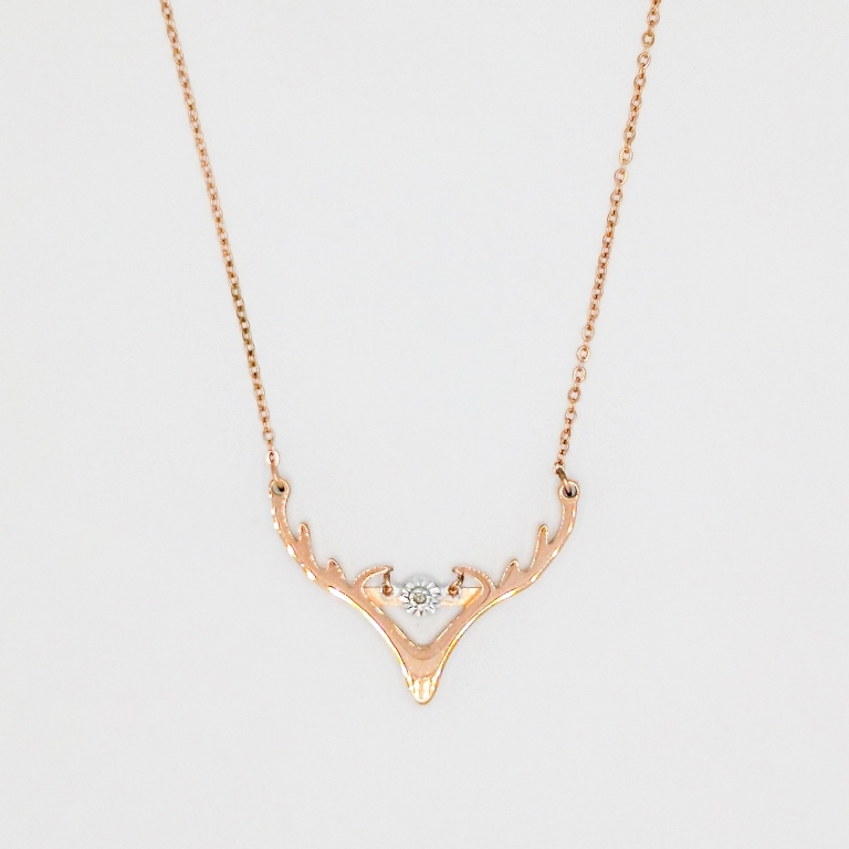 JEWELRY - NECKLACE - STAINLESS STEEL WITH CRYSTAL - DEER ANTLERS К049 - 3.1x2.3cm ROSE GOLD AND WHITE - 1pc.