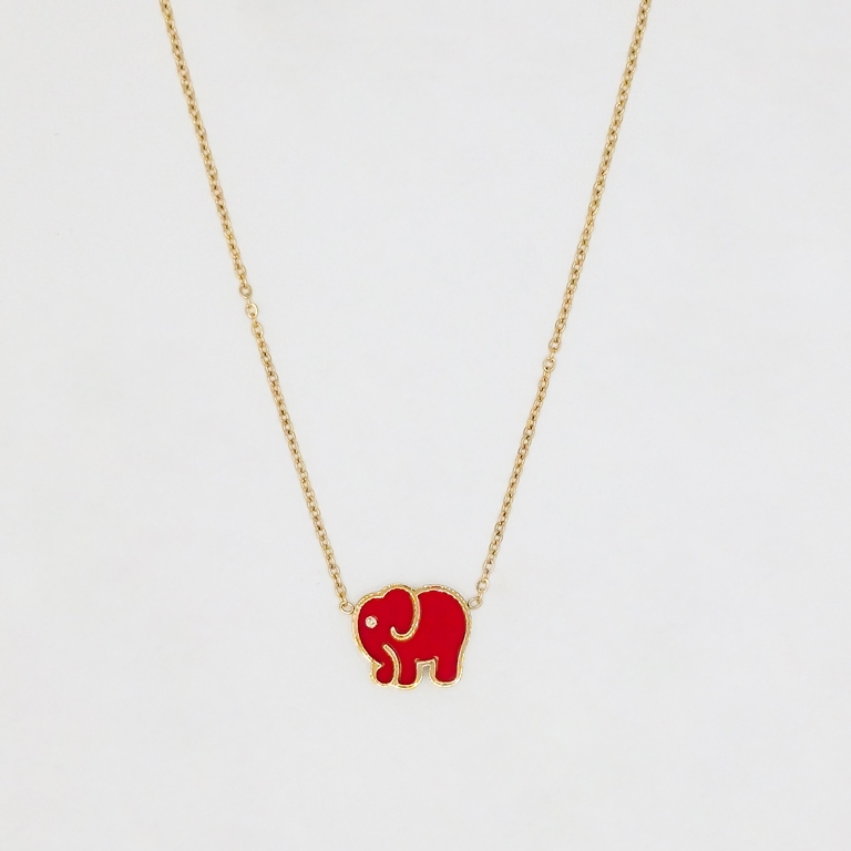 JEWELRY - NECKLACE - STAINLESS STEEL WITH CRYSTAL - ELEPHANT К042 - 1.2x1.2cm GOLD AND RED - 1pc.