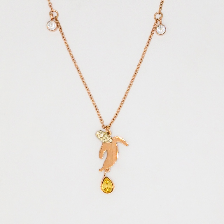 JEWELRY - NECKLACE - STAINLESS STEEL WITH CRYSTALS - BANANA К036 - 1.2x2.6cm ROSE GOLD-WHITE-YELLOW - 1pc.