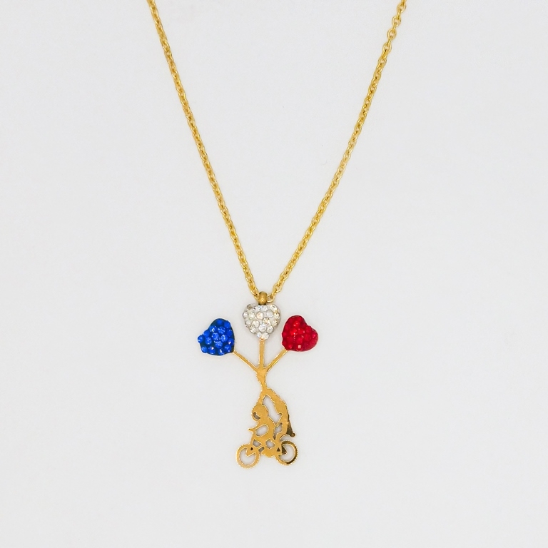 JEWELRY - NECKLACE - STAINLESS STEEL WITH CRYSTALS - KIDS ON A BIKE К029 - 1.8x2.7cm GOLD AND COLORFUL 1 - PACKAGE 6pcs.