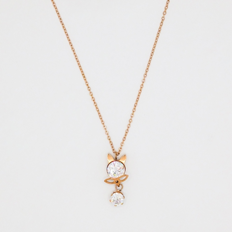 JEWELRY - NECKLACE - STAINLESS STEEL WITH CRYSTALS - К047 - 1.0x1.9cm ROSE GOLD AND WHITE - 1pc.