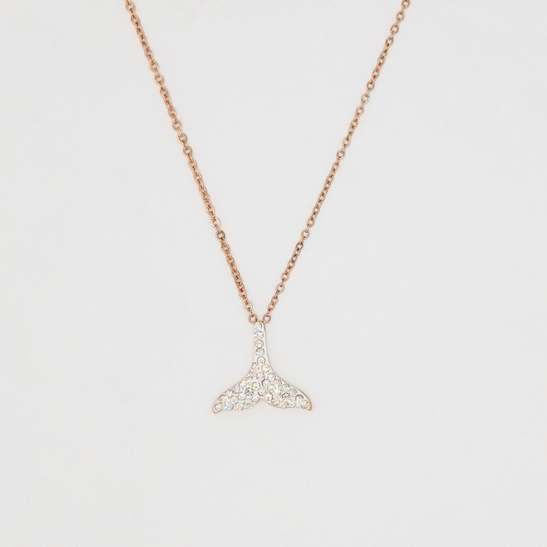 JEWELRY - NECKLACE - STAINLESS STEEL WITH CRYSTALS - WHALE TAIL К033 - 1.7x1.5cm ROSE GOLD AND WHITE - PACKAGE 6pcs.